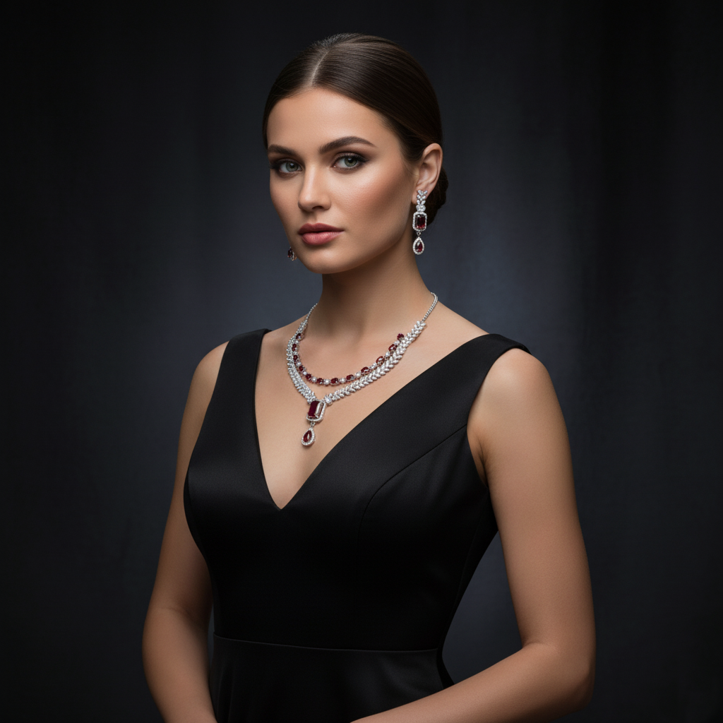 Grand Layered Leaf & Gemstone AD Bridal Set