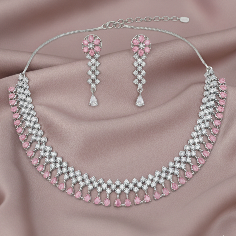 Classic AD Gemstone Teardrop Necklace Set