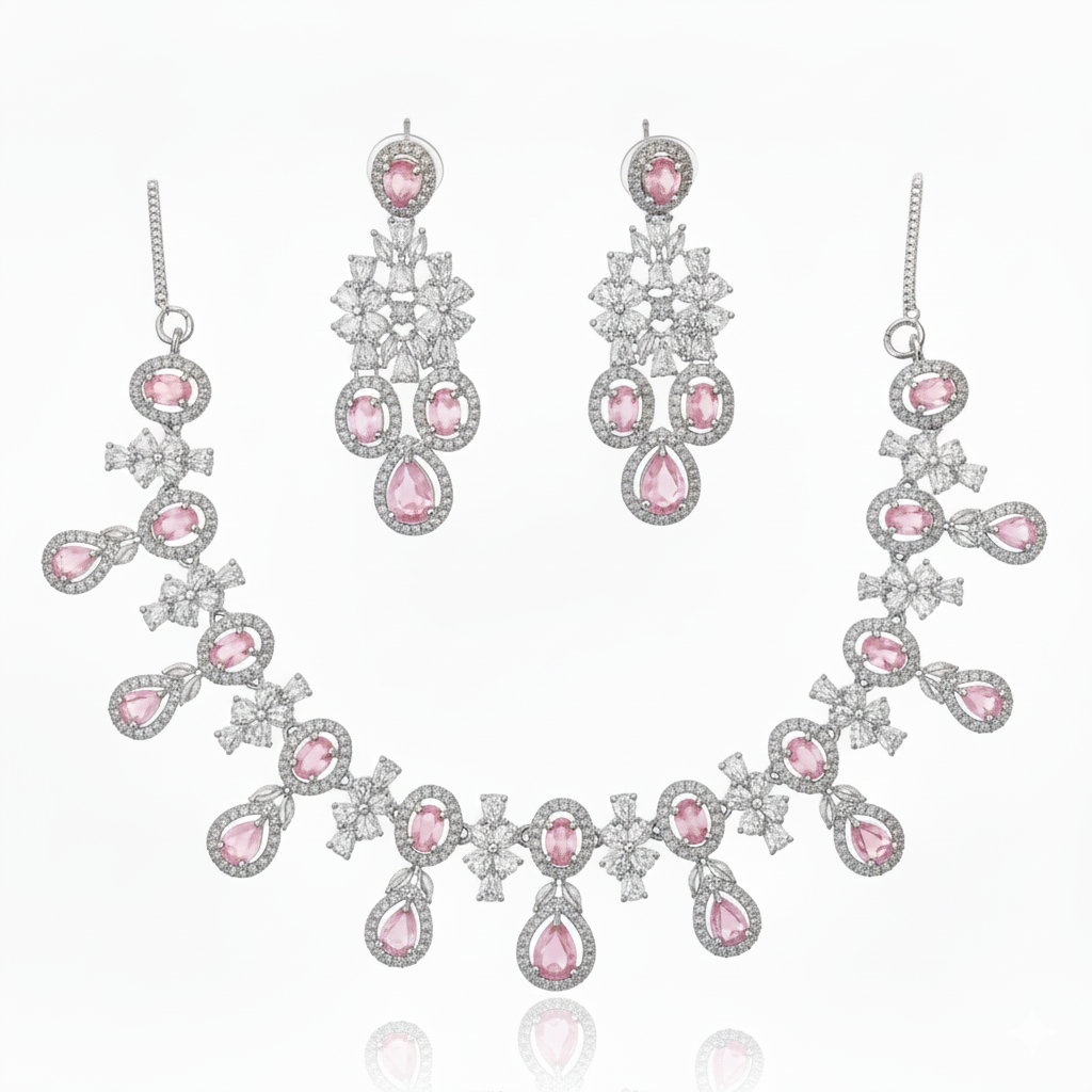 Grand AD Gemstone Cluster Bridal Necklace Set