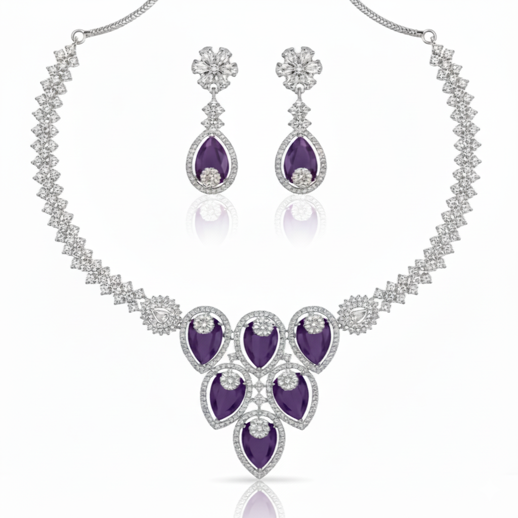 Grand Cascading Teardrop AD Bridal Necklace Set
