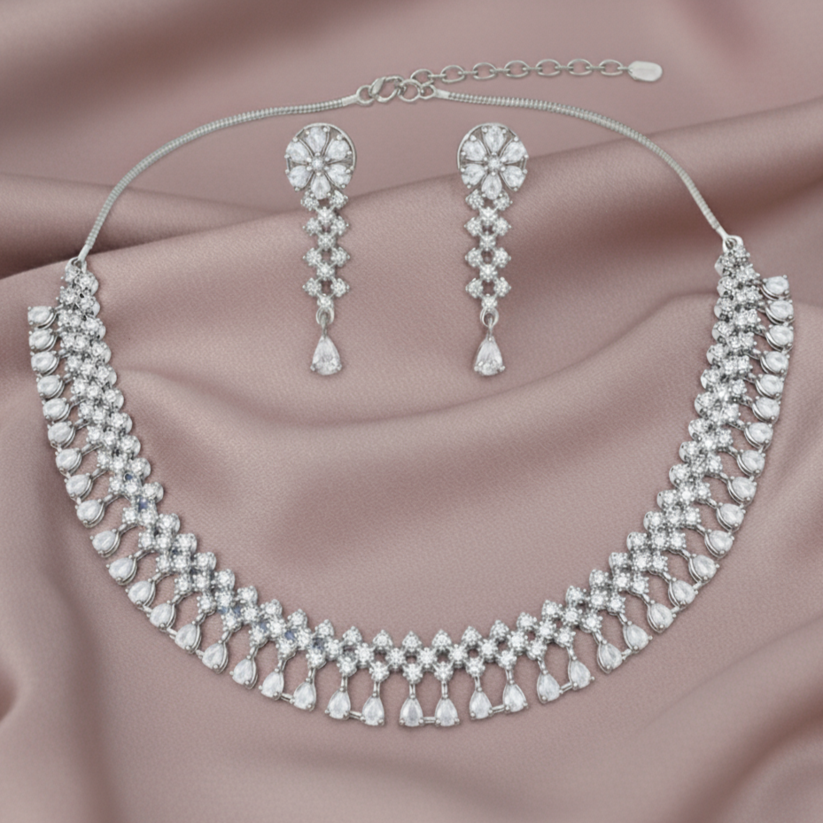 Classic AD Gemstone Teardrop Necklace Set