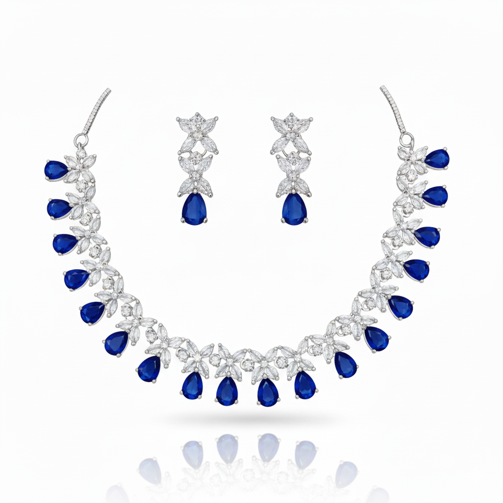 Elegant Pink Teardrop & Marquise AD Necklace Set