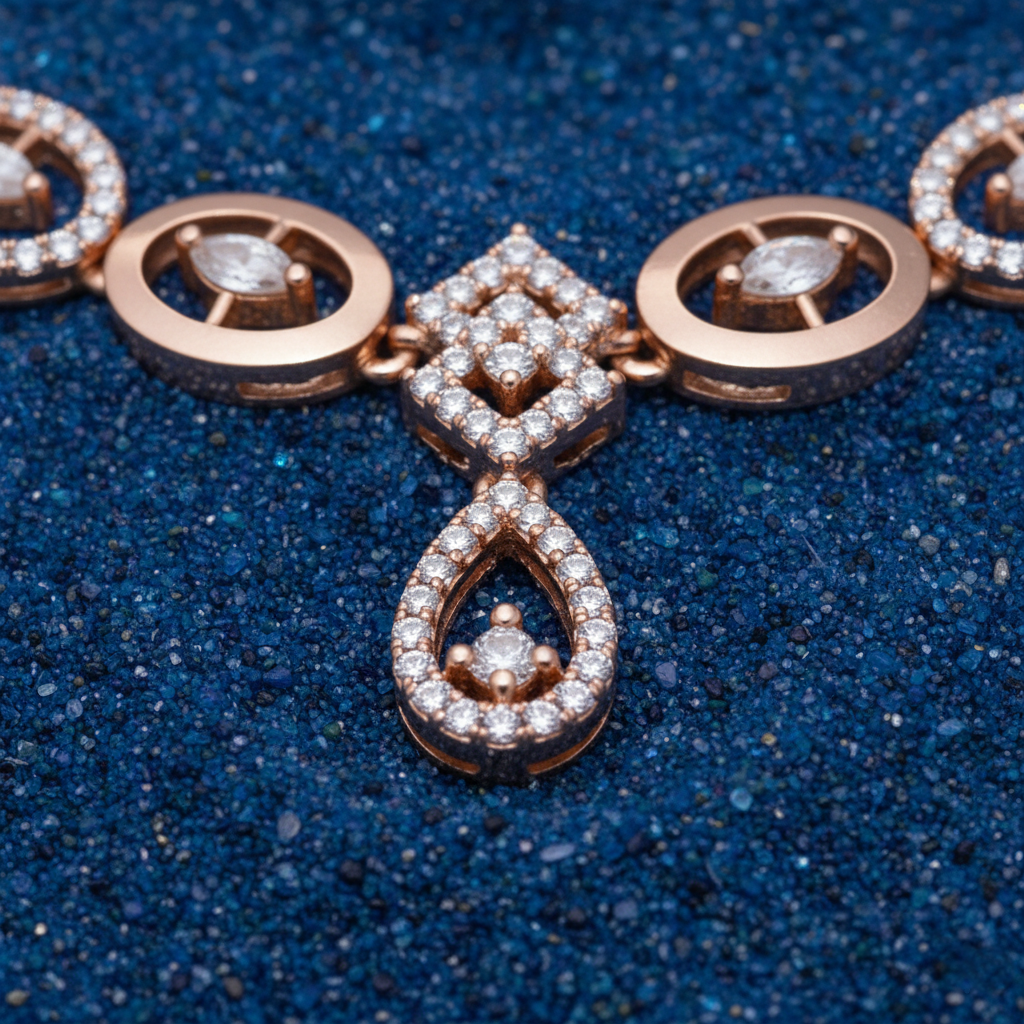 Modern Rose Gold Geometric AD Necklace Set