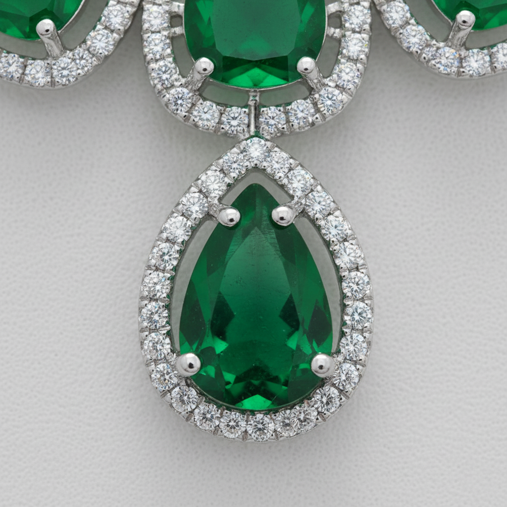 Premium Sapphire AD Diamond Halo Necklace Set