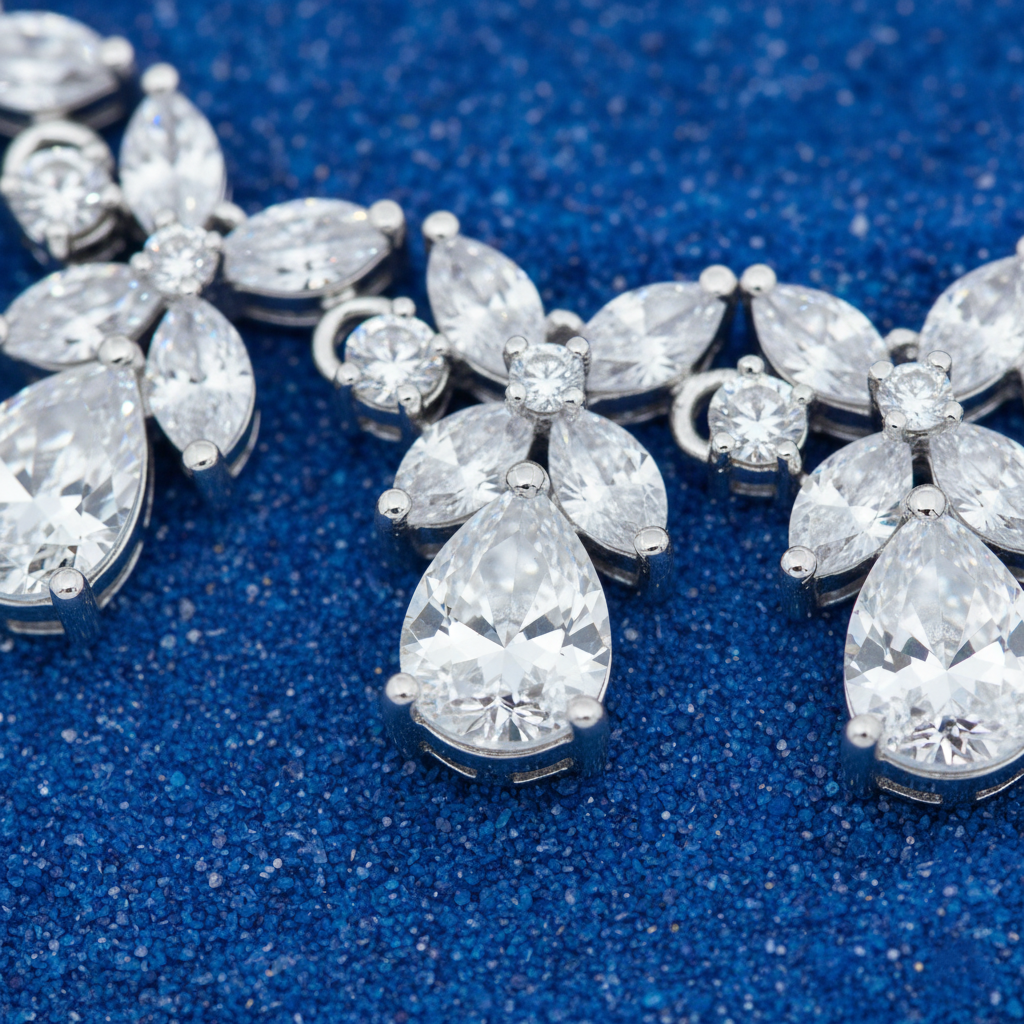 Elegant Pink Teardrop & Marquise AD Necklace Set