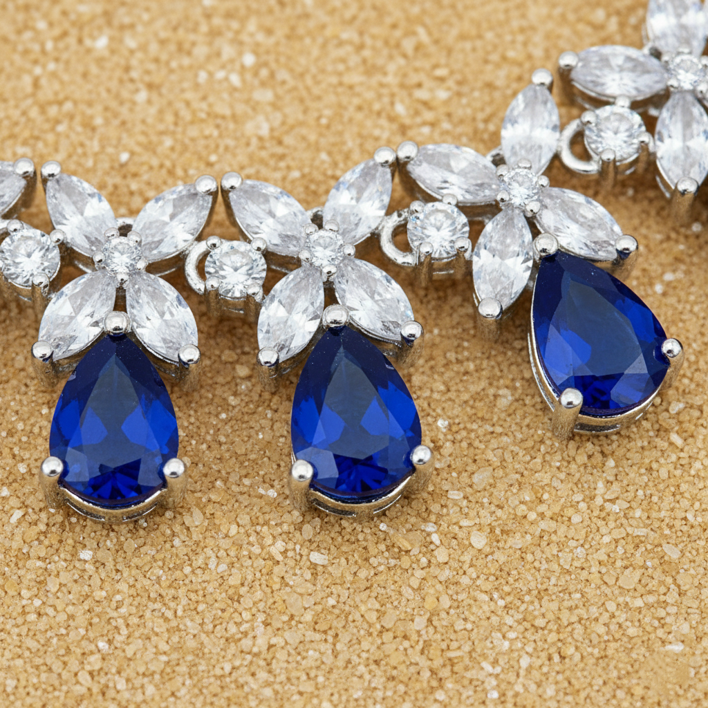 Elegant Pink Teardrop & Marquise AD Necklace Set