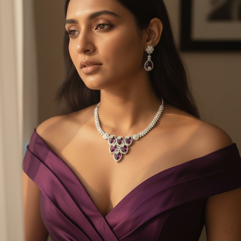 Grand Cascading Teardrop AD Bridal Necklace Set