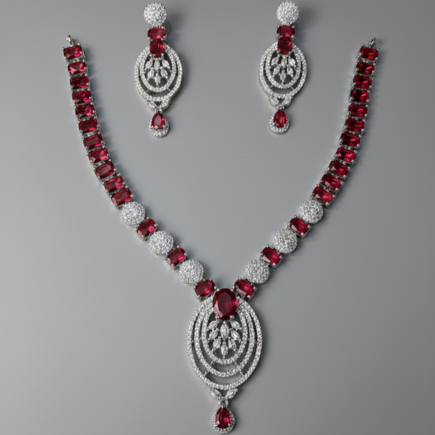 Regal Statement AD Gemstone Necklace Set for Weddings