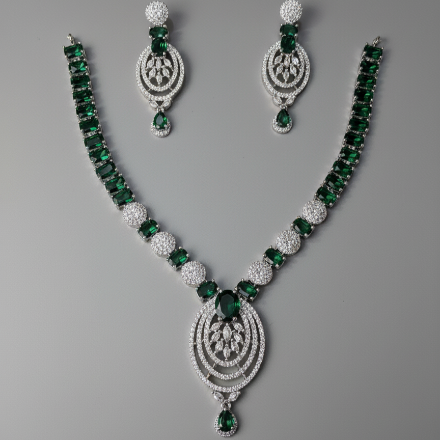 Regal Statement AD Gemstone Necklace Set for Weddings
