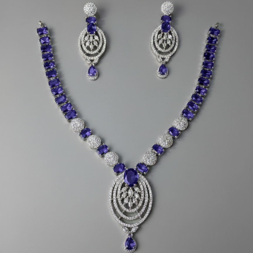 Regal Statement AD Gemstone Necklace Set for Weddings