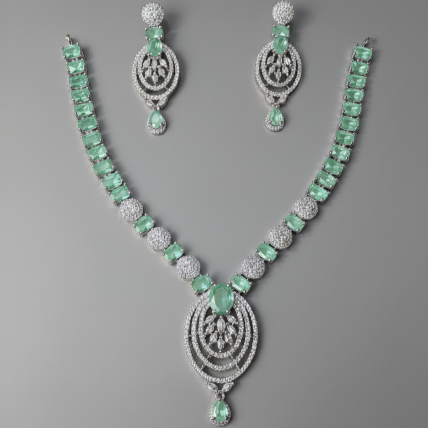Regal Statement AD Gemstone Necklace Set for Weddings