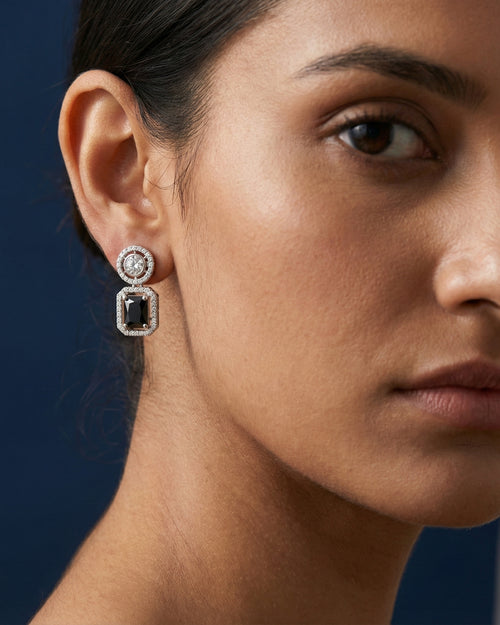 Black Emerald-Cut Concentric Earrings