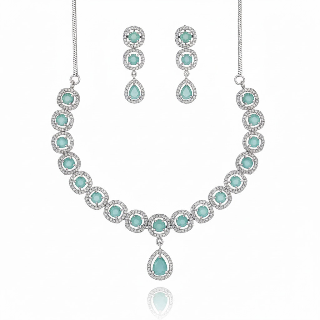 Cascading Floral AD Gemstone Lariat Necklace Set