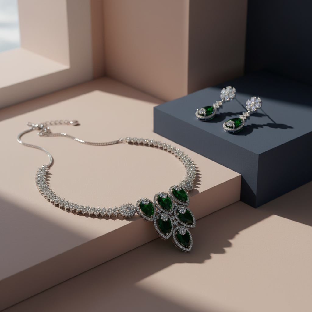 Grand Cascading Teardrop AD Bridal Necklace Set