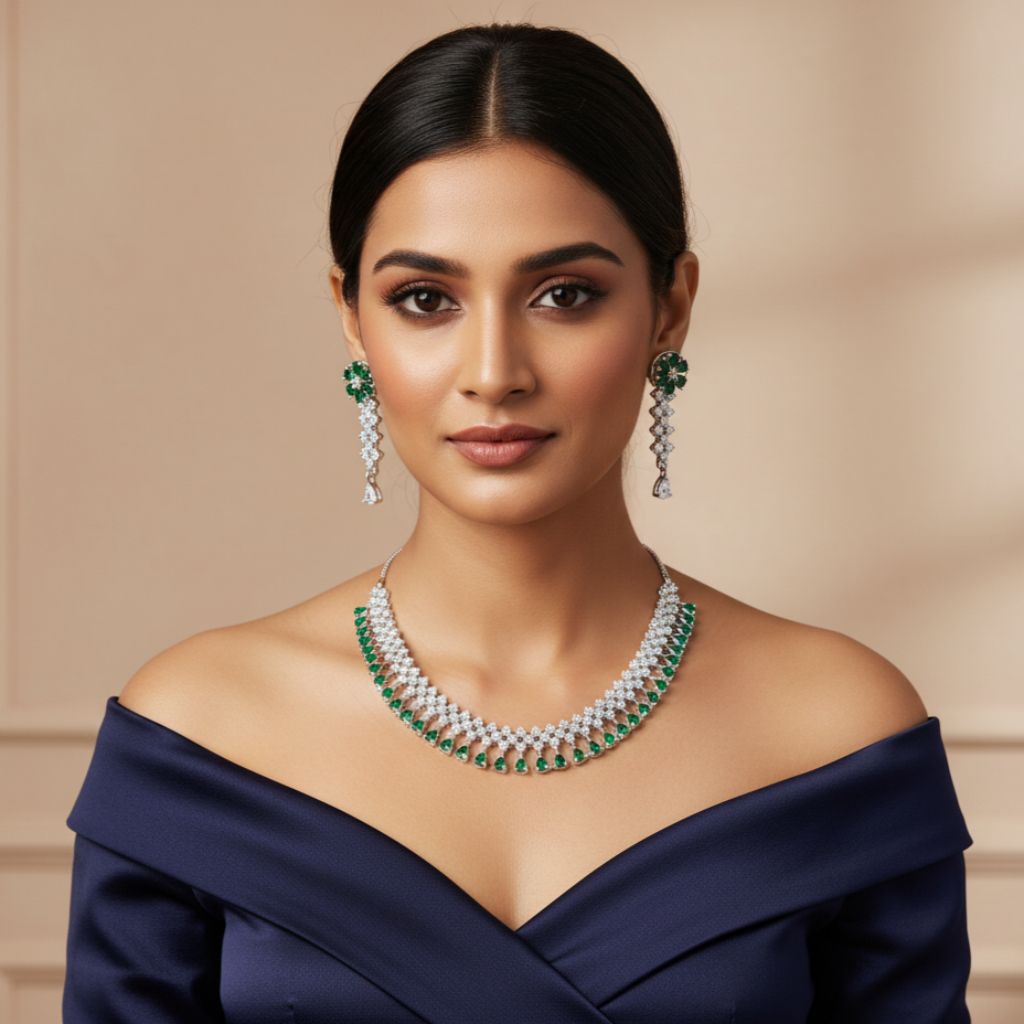 Classic AD Gemstone Teardrop Necklace Set