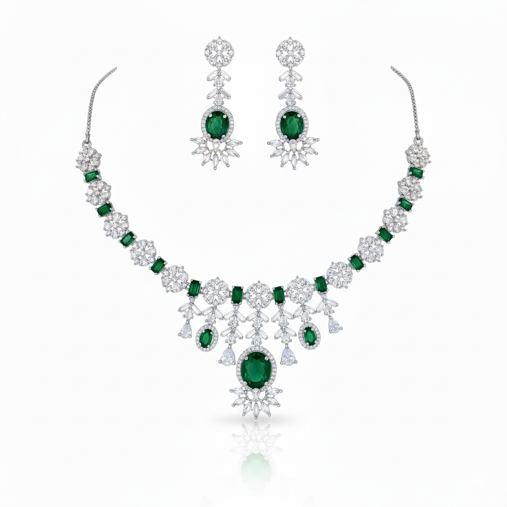 Grand Chandelier AD Gemstone Bridal Necklace Set