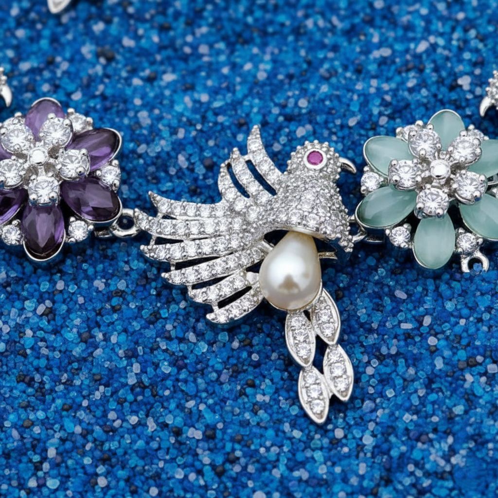 Luxury Moissanite & AD Floral Bird Necklace Set