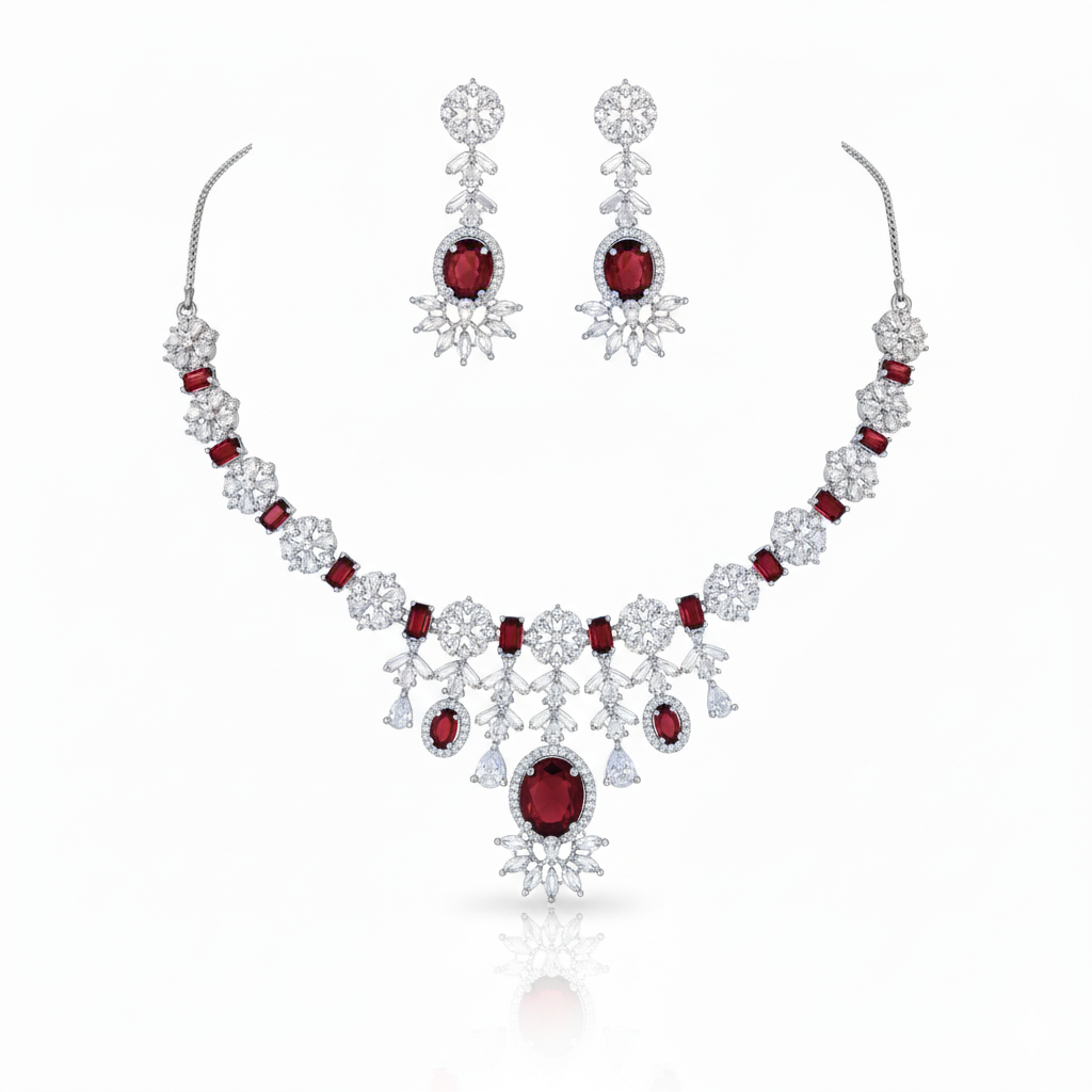 Grand Chandelier AD Gemstone Bridal Necklace Set