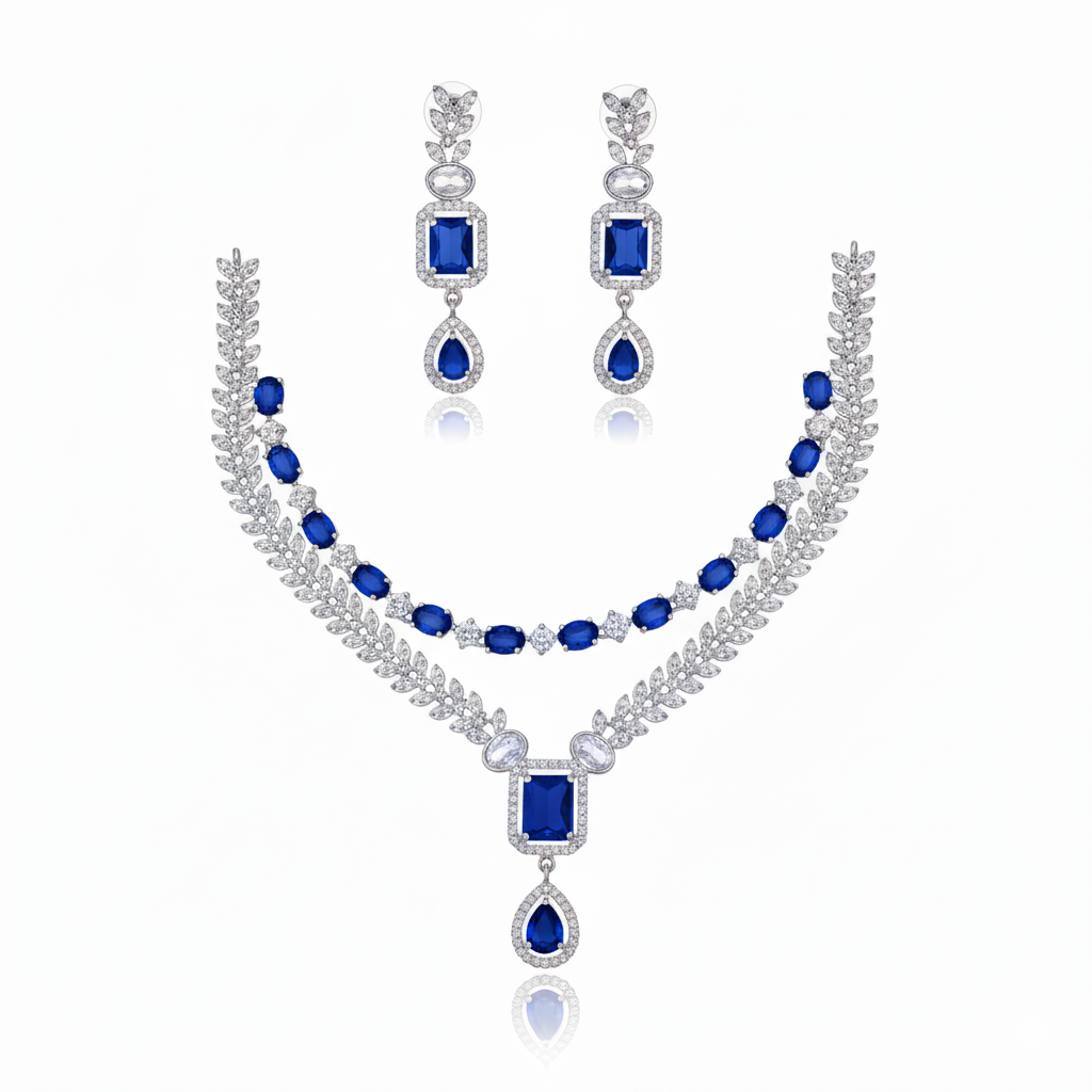 Grand Layered Leaf & Gemstone AD Bridal Set