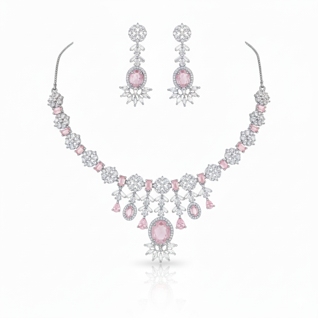 Grand Chandelier AD Gemstone Bridal Necklace Set