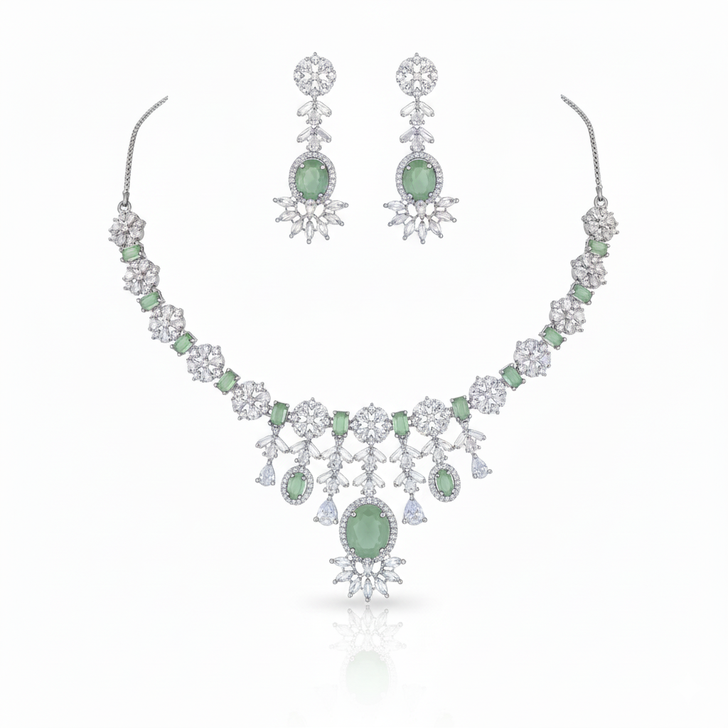 Grand Chandelier AD Gemstone Bridal Necklace Set