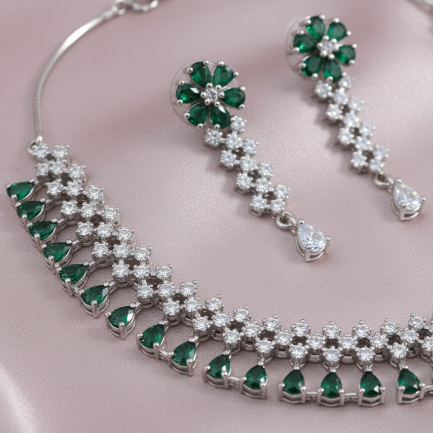 Classic AD Gemstone Teardrop Necklace Set
