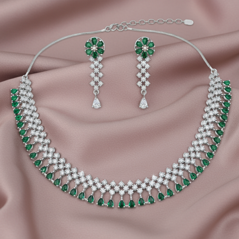 Classic AD Gemstone Teardrop Necklace Set