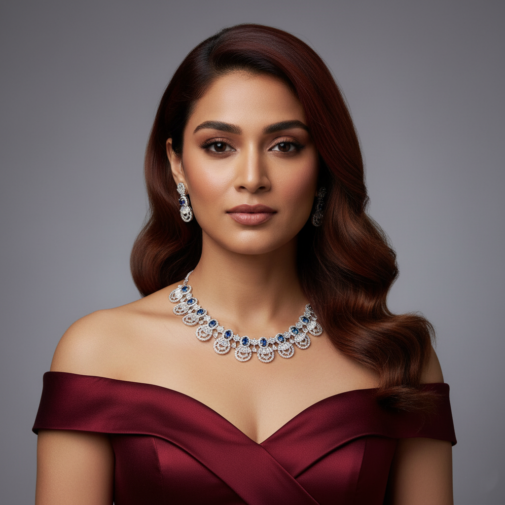 Grand Baguette AD Gemstone Halo Necklace Set