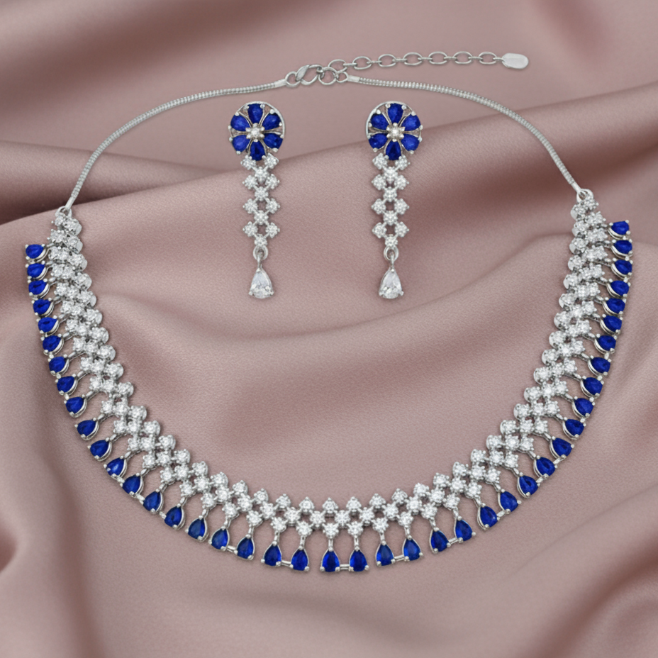 Classic AD Gemstone Teardrop Necklace Set