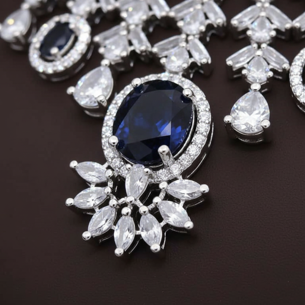 Grand Chandelier AD Gemstone Bridal Necklace Set