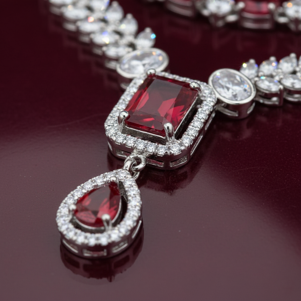 Grand Layered Leaf & Gemstone AD Bridal Set