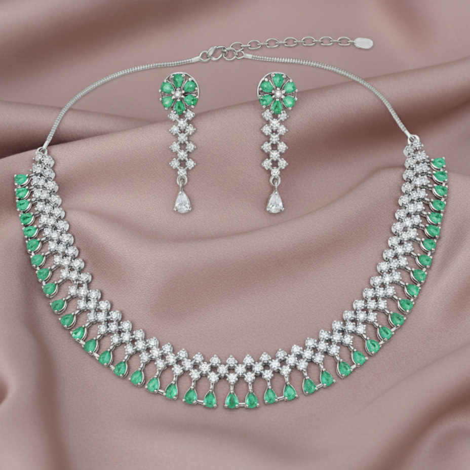 Classic AD Gemstone Teardrop Necklace Set