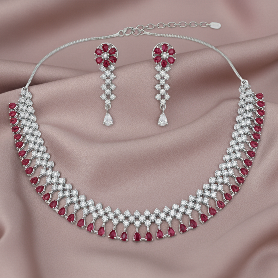 Classic AD Gemstone Teardrop Necklace Set