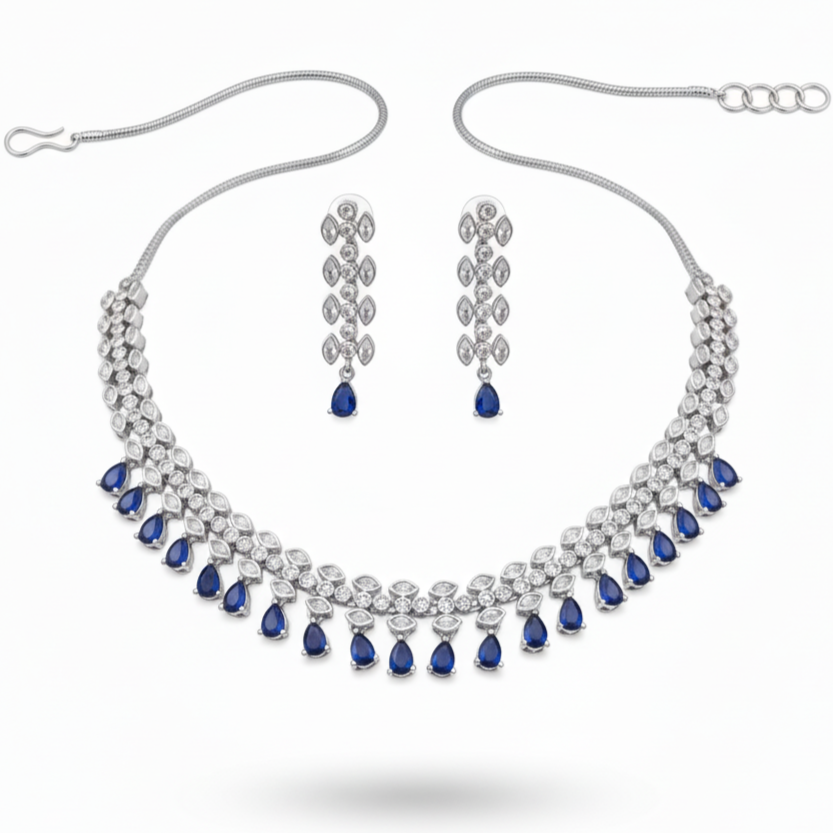 Elegant Marquise Leaf AD Gemstone Necklace Set