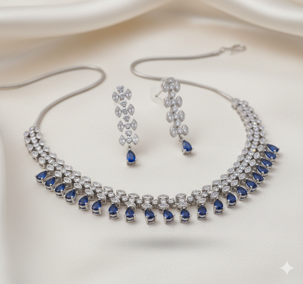 Elegant Marquise Leaf AD Gemstone Necklace Set