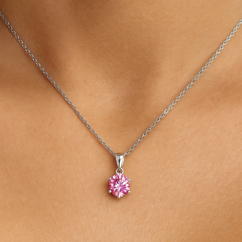 Dainty Pink Solitaire Pendant Necklace