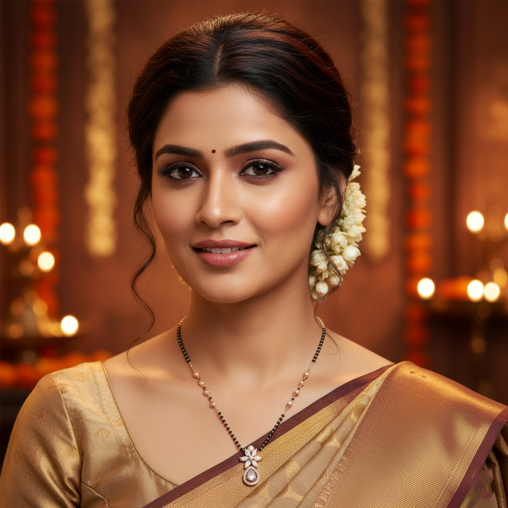 Rose Gold Floral Pearl & Teardrop Mangalsutra