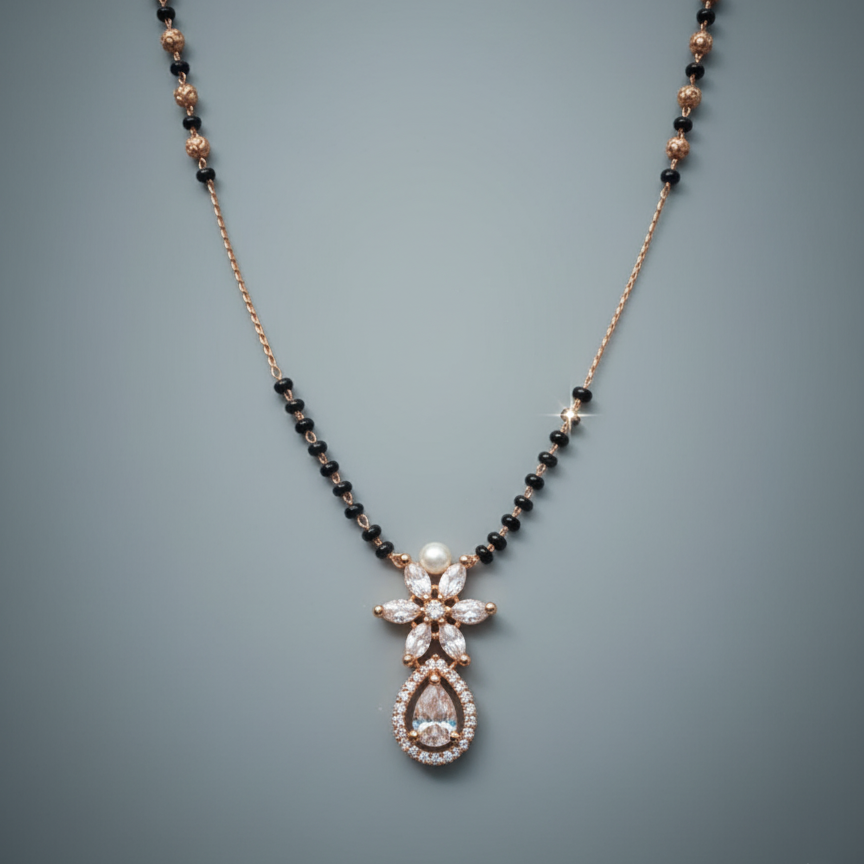 Rose Gold Floral Pearl & Teardrop Mangalsutra