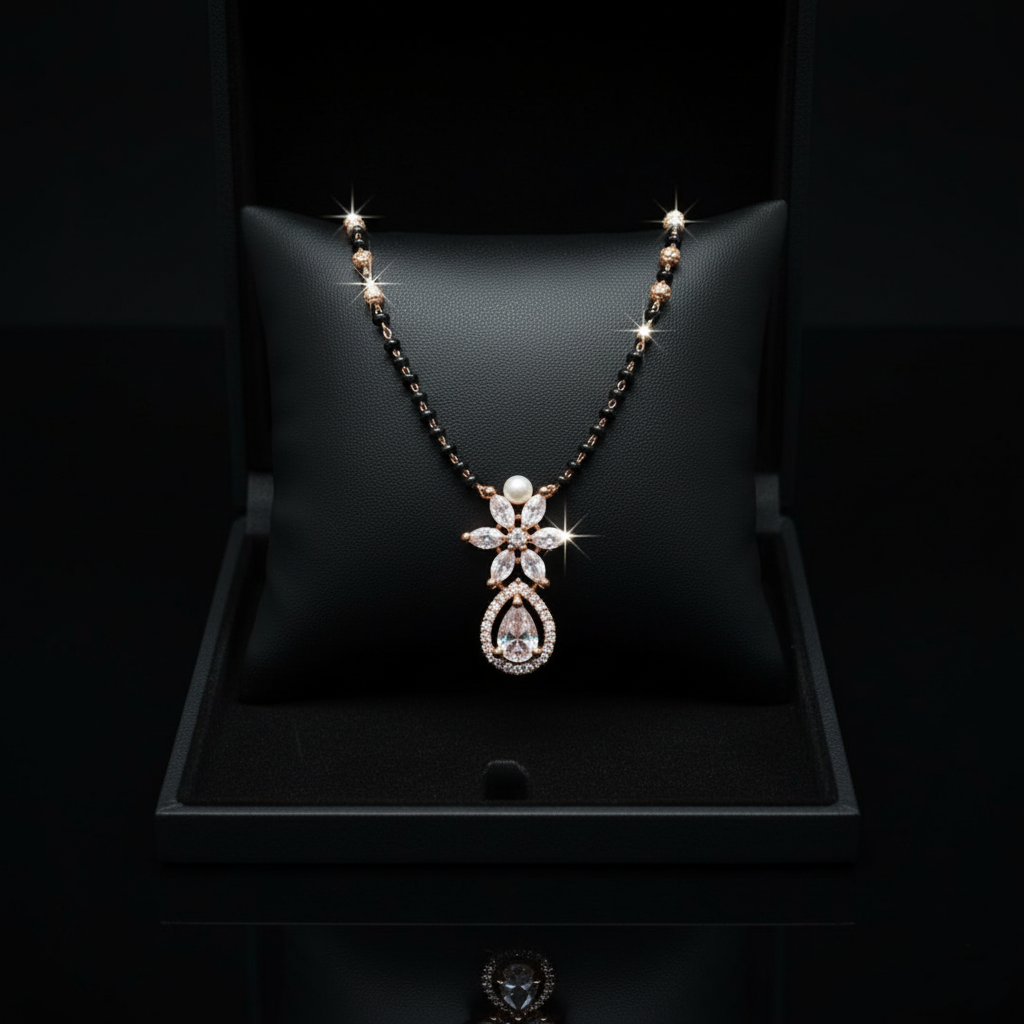 Rose Gold Floral Pearl & Teardrop Mangalsutra