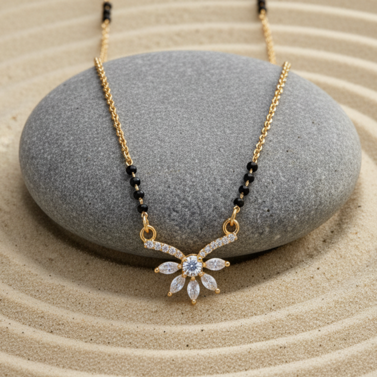 Dainty Gold Plated Marquise Cluster AD Mangalsutra