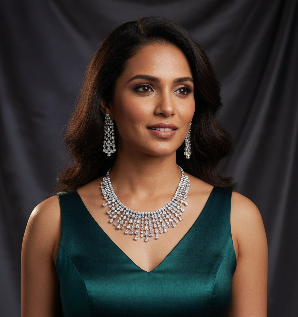 Grand Bridal Statement AD Diamond Necklace Set