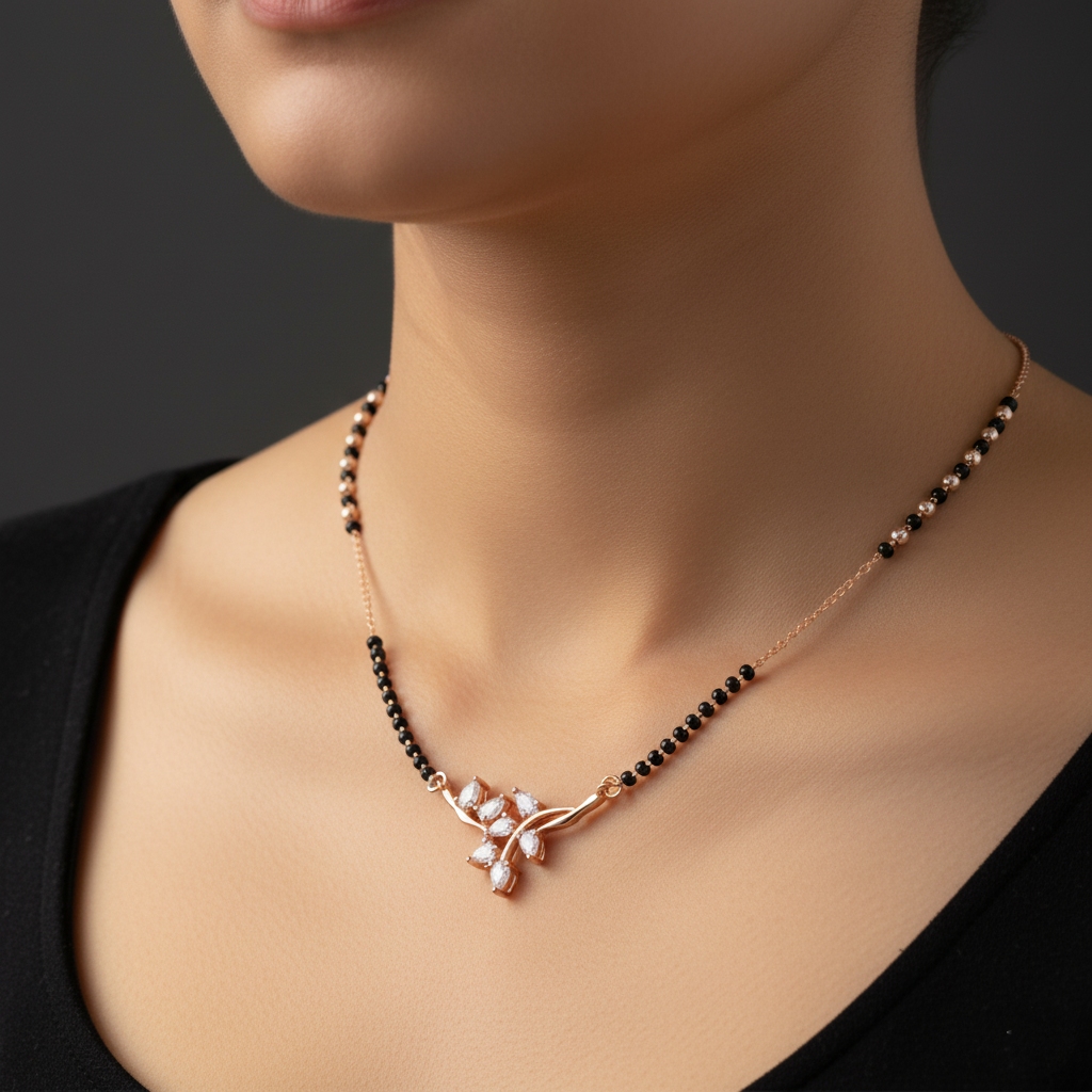 Chic Rose Gold Marquise Cluster Mangalsutra