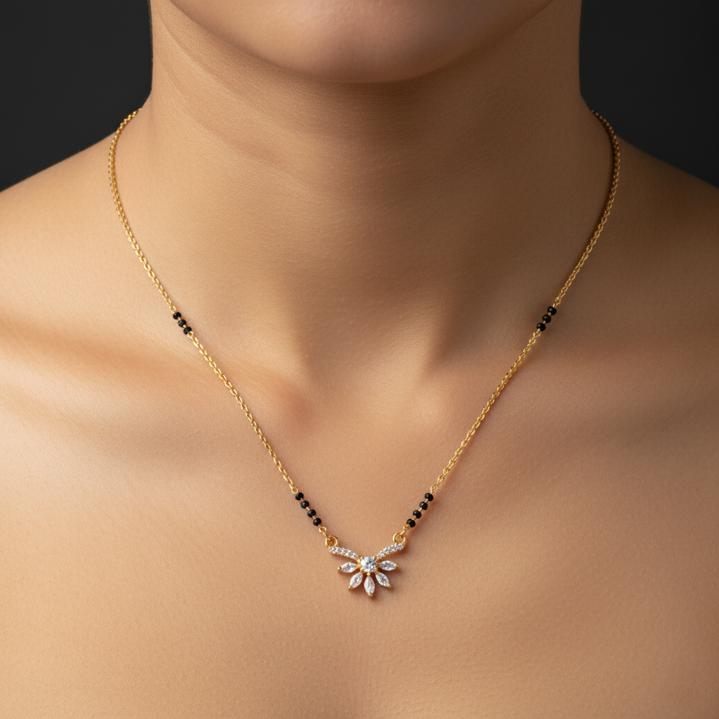 Dainty Gold Plated Marquise Cluster AD Mangalsutra