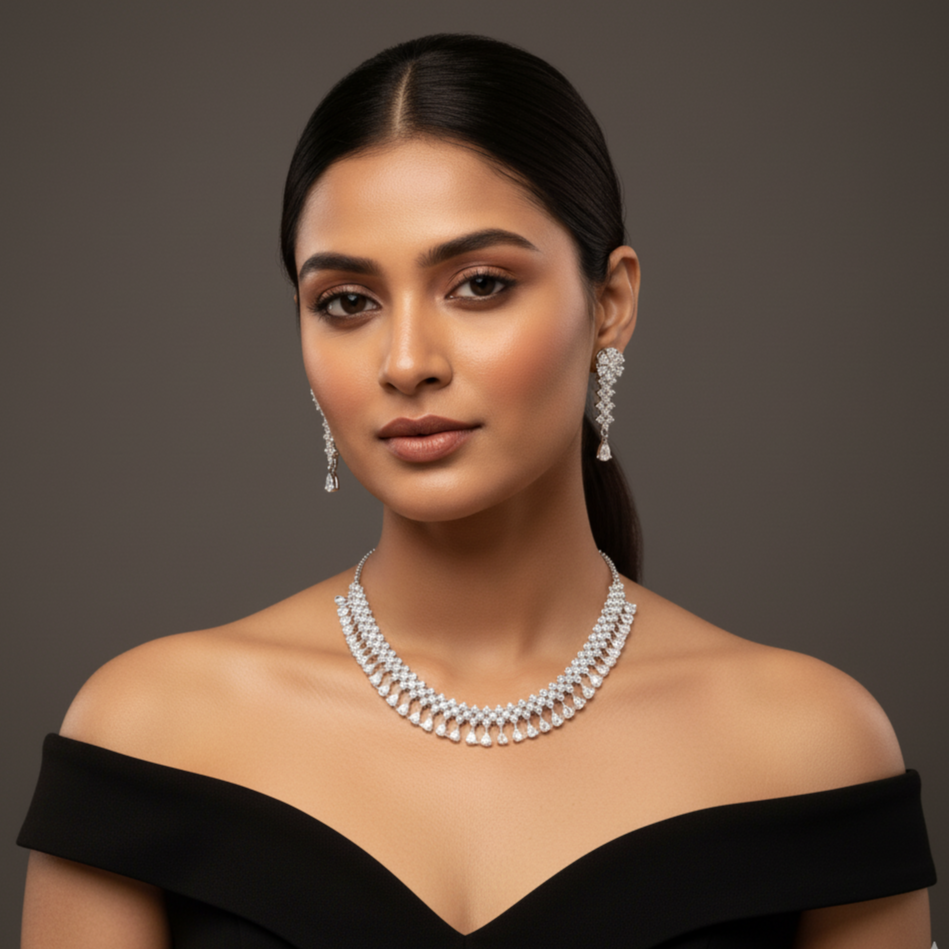 Classic AD Gemstone Teardrop Necklace Set