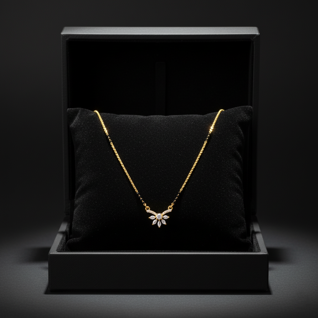 Dainty Gold Plated Marquise Cluster AD Mangalsutra