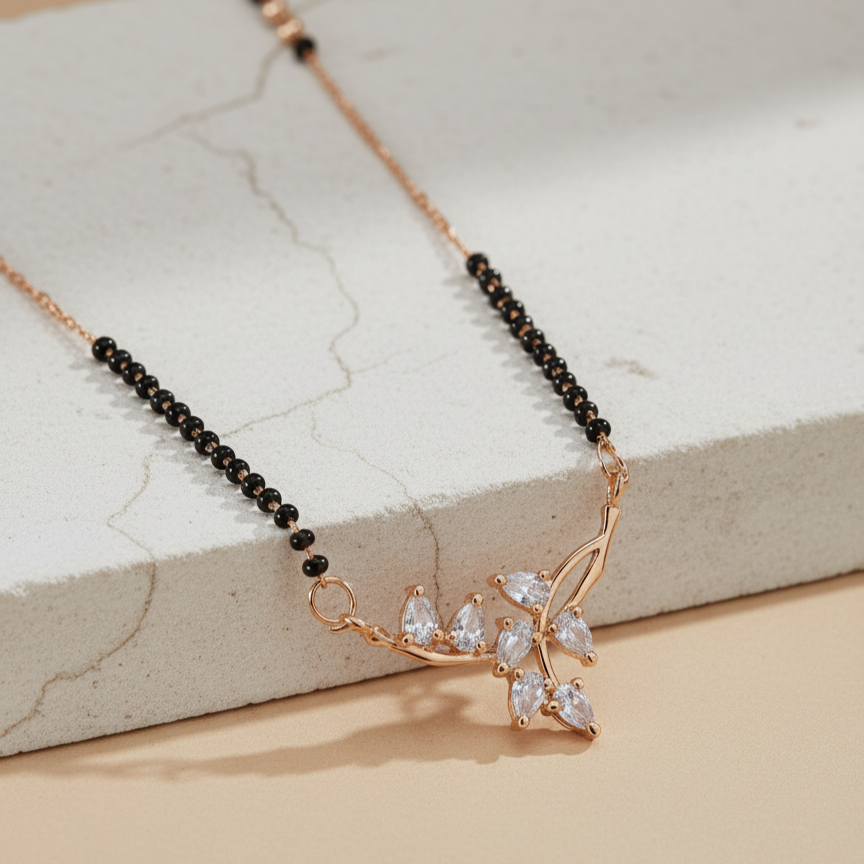 Chic Rose Gold Marquise Cluster Mangalsutra