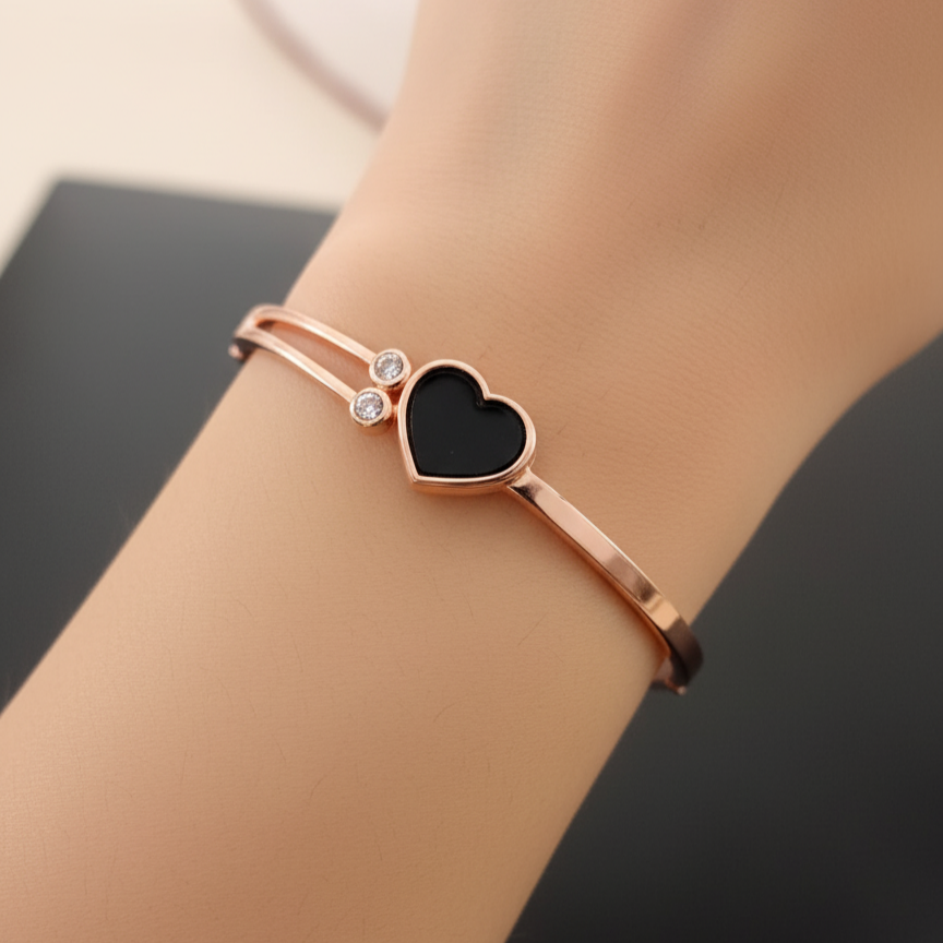 Black Heart Rose Gold Bracelet Kada