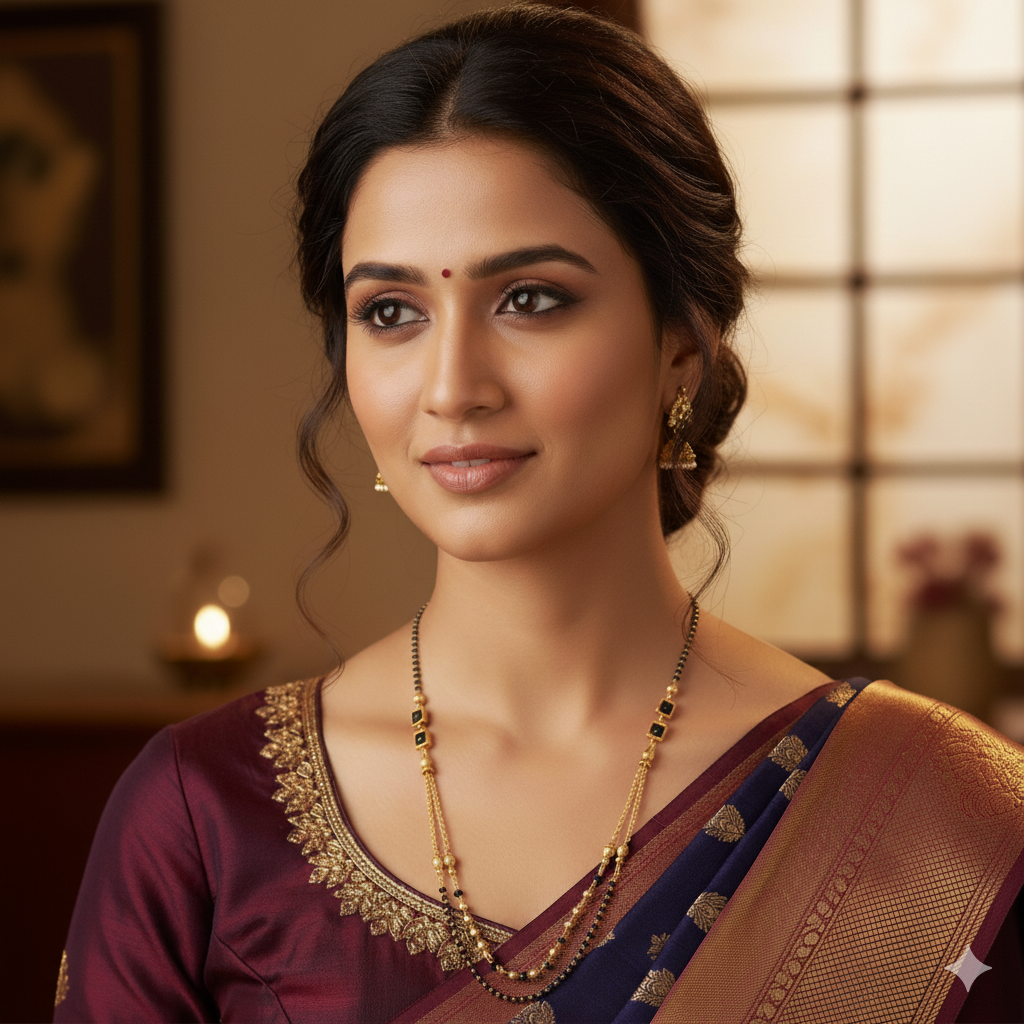 Modern Layered Double Strand Mangalsutra with Black Stones