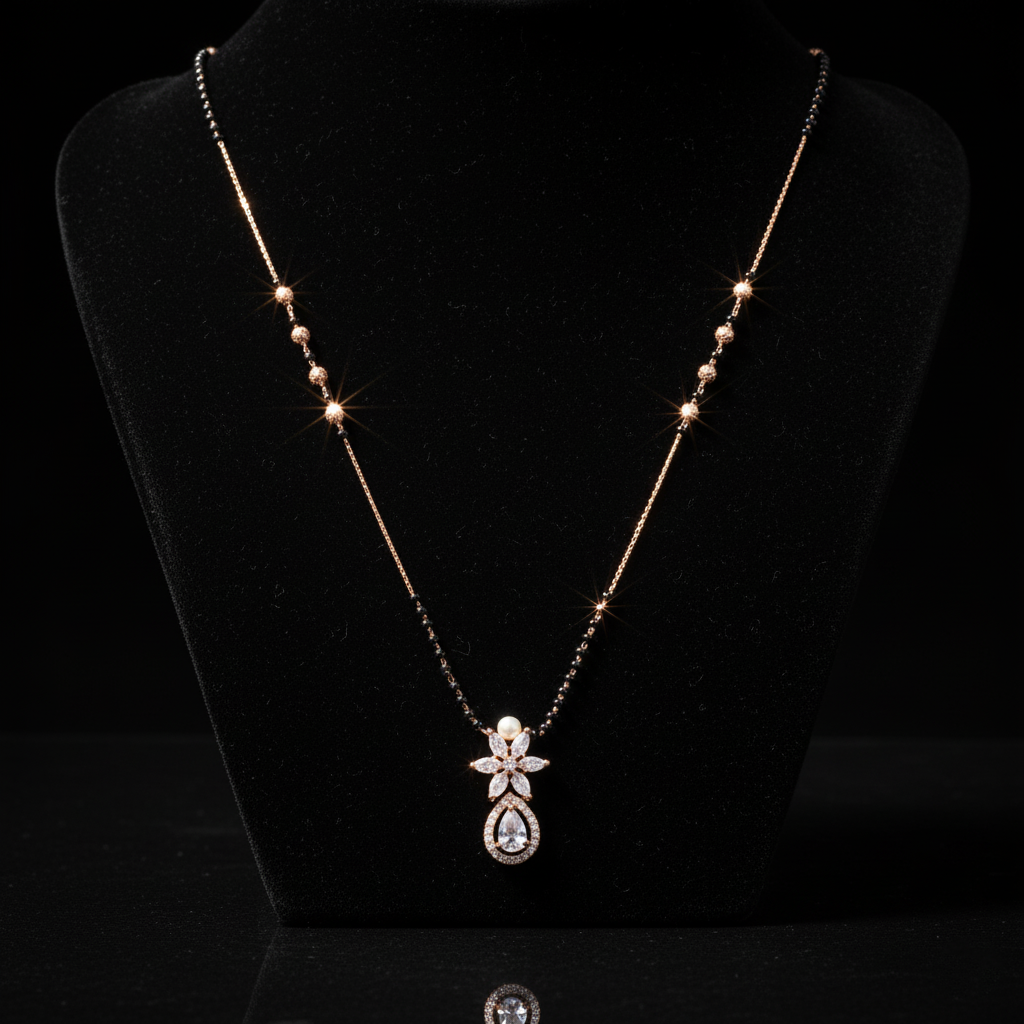 Rose Gold Floral Pearl & Teardrop Mangalsutra