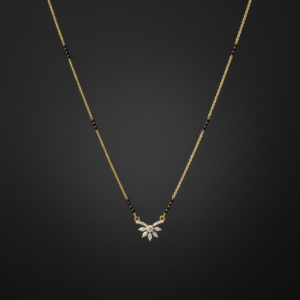 Dainty Gold Plated Marquise Cluster AD Mangalsutra